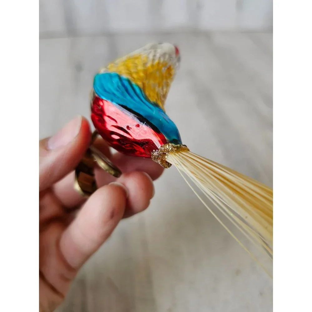 Vintage clip glass‎ bird rainbow ornament Xmas tree
